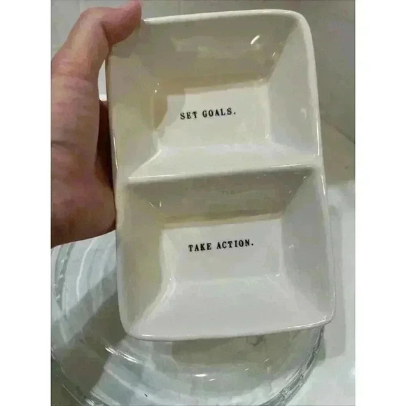 Rae Dunn SET GOALS TAKE ACTION Divided Serving Dish Artisan Magenta 8x5 - Picture 3 of 11